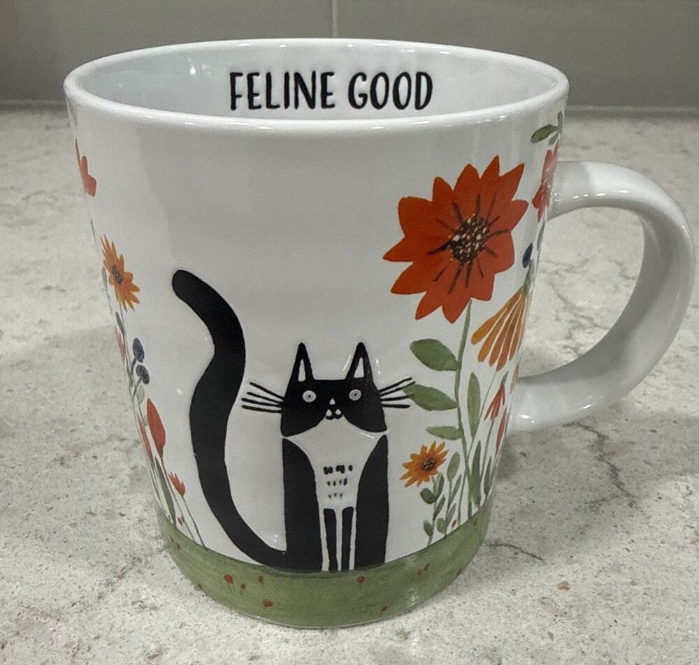 FELINE GOOD 18oz Mug Cat Lover Sassy Kitty Prima Design Embossed Relief & Paint